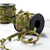 10m jute twine burlap leaf ribbon rope with artificial green leaves wedding home garden decoration diy crafts hemp ropes
