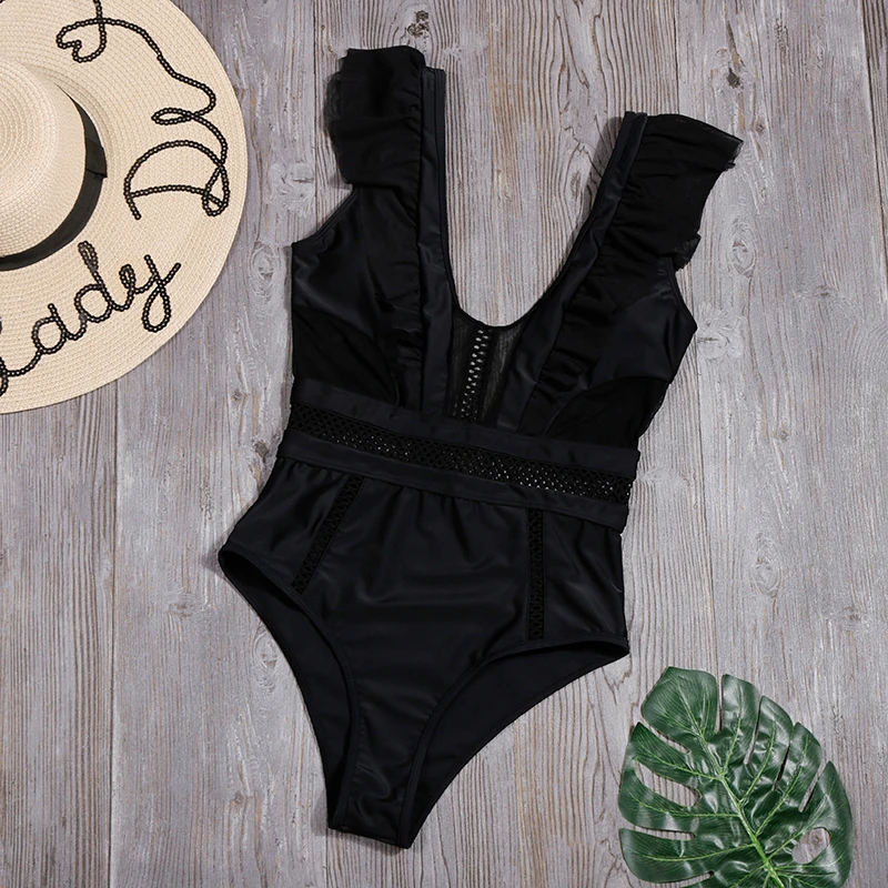 Сексуальный бикини с открытой спиной Женский цельный купальник рюшами женский
