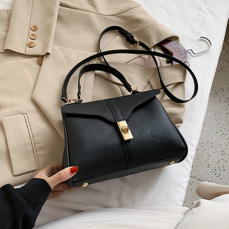 

2021 autumn and winter new female bag fashion shoulder bag solid color retro PU messenger bag luxury designer handbag
