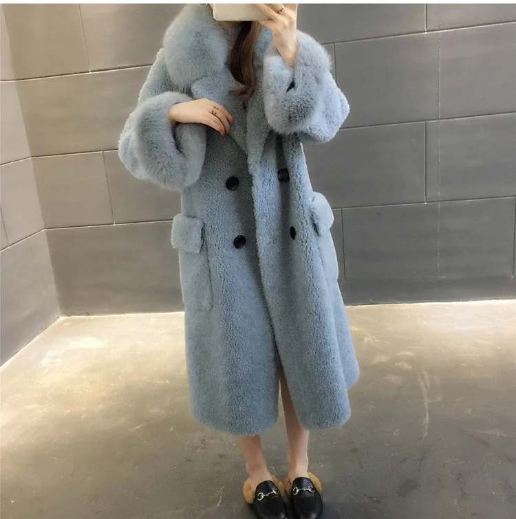 Nobel зимний женский пояс 100% стрижка овец шерсть кожа кашемировое пальто воротник