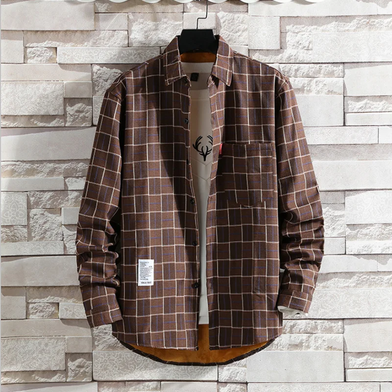 

For autumn/winter 2020, M-3XL men's shirts with velvet plaid and thickened men's shirts