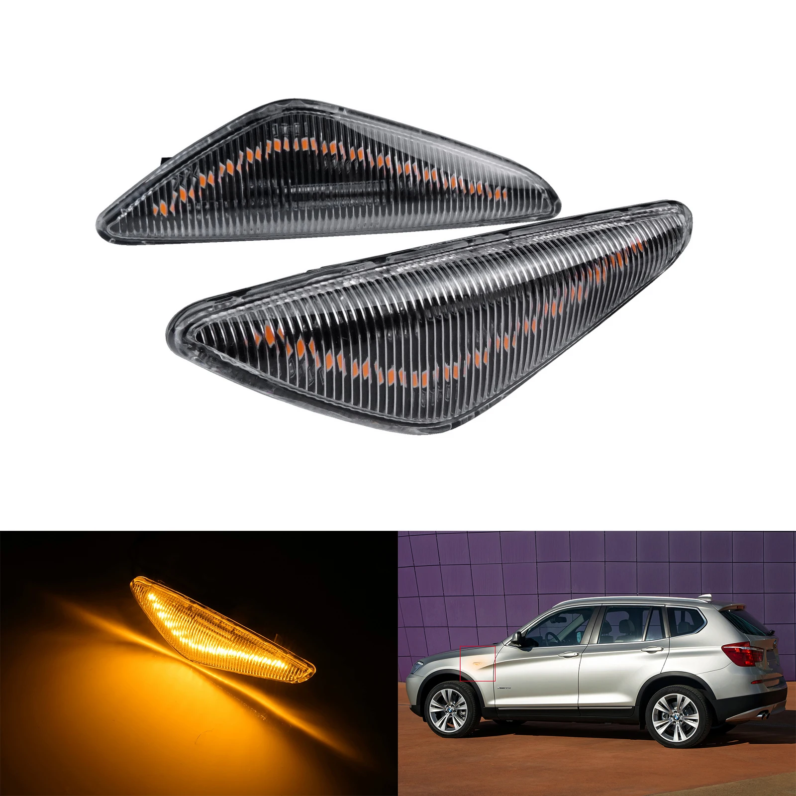 

Пара прозрачных линз, боковой индикатор, ретранслятор, светлый Янтарный для BMW X3 11-17 X5 06-13 X6