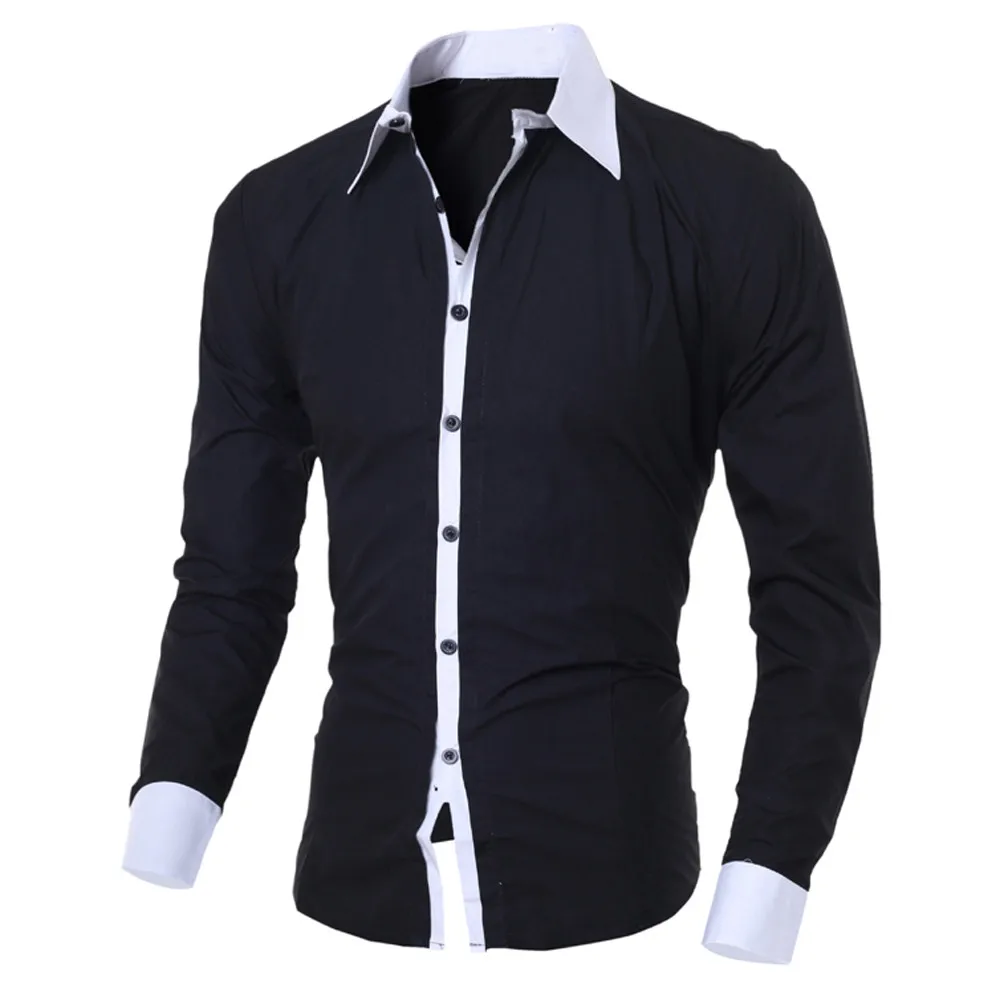 

Men's Shirts Fashion Personality Mens Casual Slim Long-sleeved Shirt Top Blouse Black White Men Shirt Style