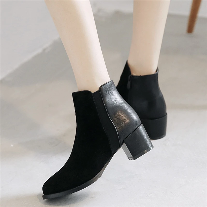 Botas mujer invierno/2019 г. Короткие ботильоны на среднем каблуке в стиле ретро молнии