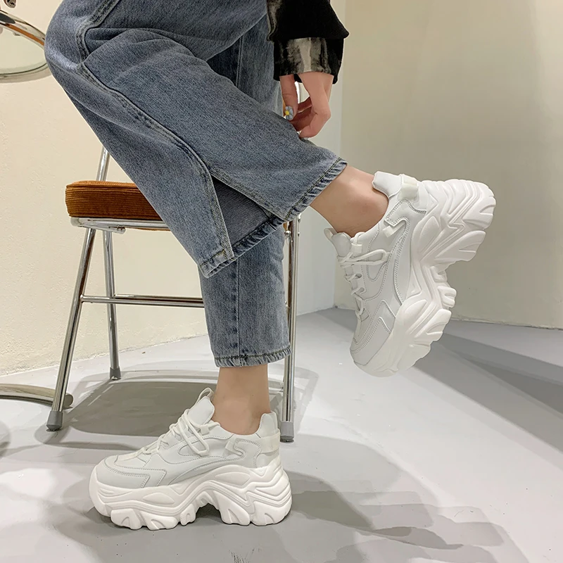 

2021 Platform Shoes Women Casual Vulcanized Shoes New Fashion Thick Bottom Ladies Trainers Basket Femme Chunky Sneakers Women