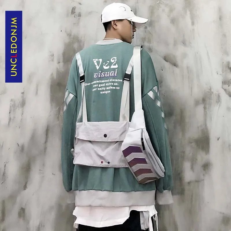 UNCLEDONJM Ribbons Patchwork jacket Men/Women Casual Streetwear Sweatshirts Hip Hop Harajuku Male Top V2-1978 | Мужская одежда