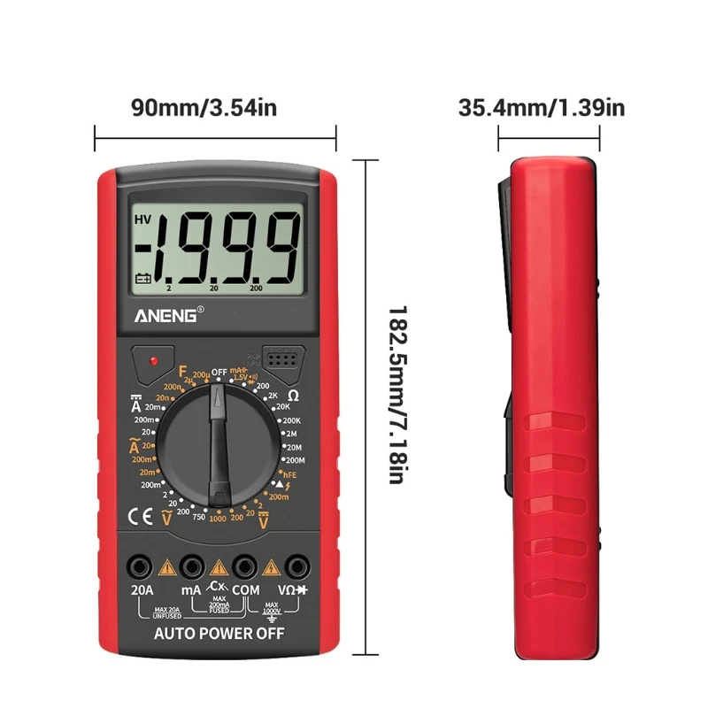 

AN9205A+ LCD Digital Multimeter Voltmeter Ammeter Resistance Tester Anti-burn