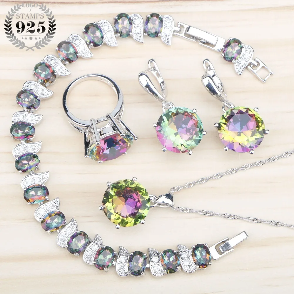 Набор свадебных украшений из серебра 925 пробы с радужным цирконием
