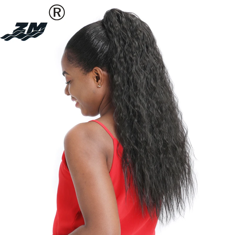 

ZM 4 Colors Long Kinky Curly Ponytail Extensions 26“ 150g Corn Wavy Synthetic Claw Clip On Pony Tail Hair Pieces For Women Brown