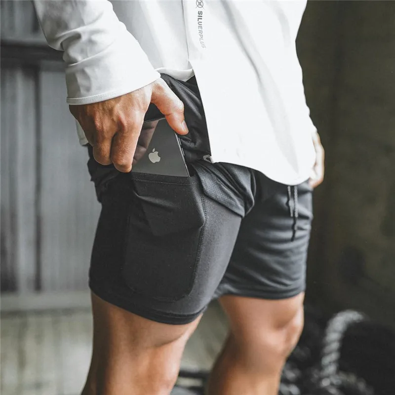 2020 NEW Men's Running Shorts Mens 2 in 1 Sports Shorts Male double-deck Quick Drying Sports men Shorts Jogging Gym Shorts men