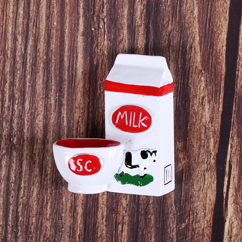 milk Bionic food refrigerator magnetic paste milk pan egg bread tomato refrigerator paste message stick magnet button home decoration - Color: milk
