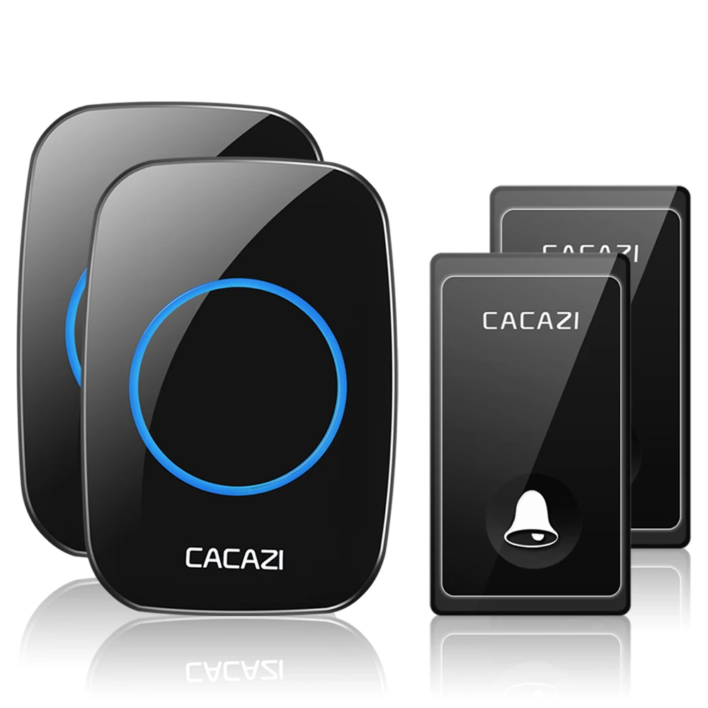2 button 2 receiver CACAZI не требуется батарея беспроводной дверной звонок автономный 58 курантов США ЕС Великобритания штекер умный дом дверной звонок 1 2 кнопки 1 2 приемника - Цвет: 2 button 2 receiver