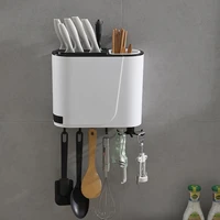 kitchen stoarge rack multi function knife cutlery rack drain rack for cooking tools punch free utensil organization container