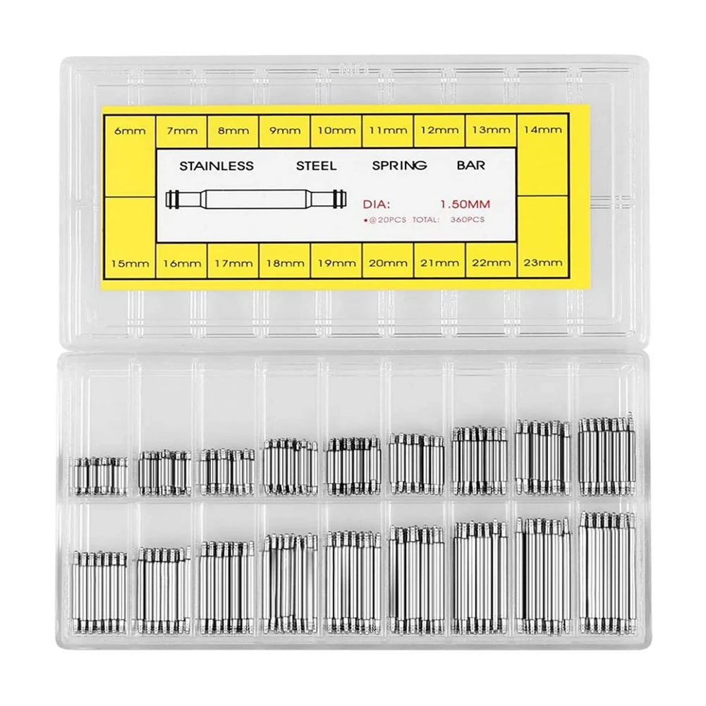 

360pcs 6-23mm Watch Stainless Steel Spring Bars Watch Band Strap Link Pins Watchmaker Repair Tools Set