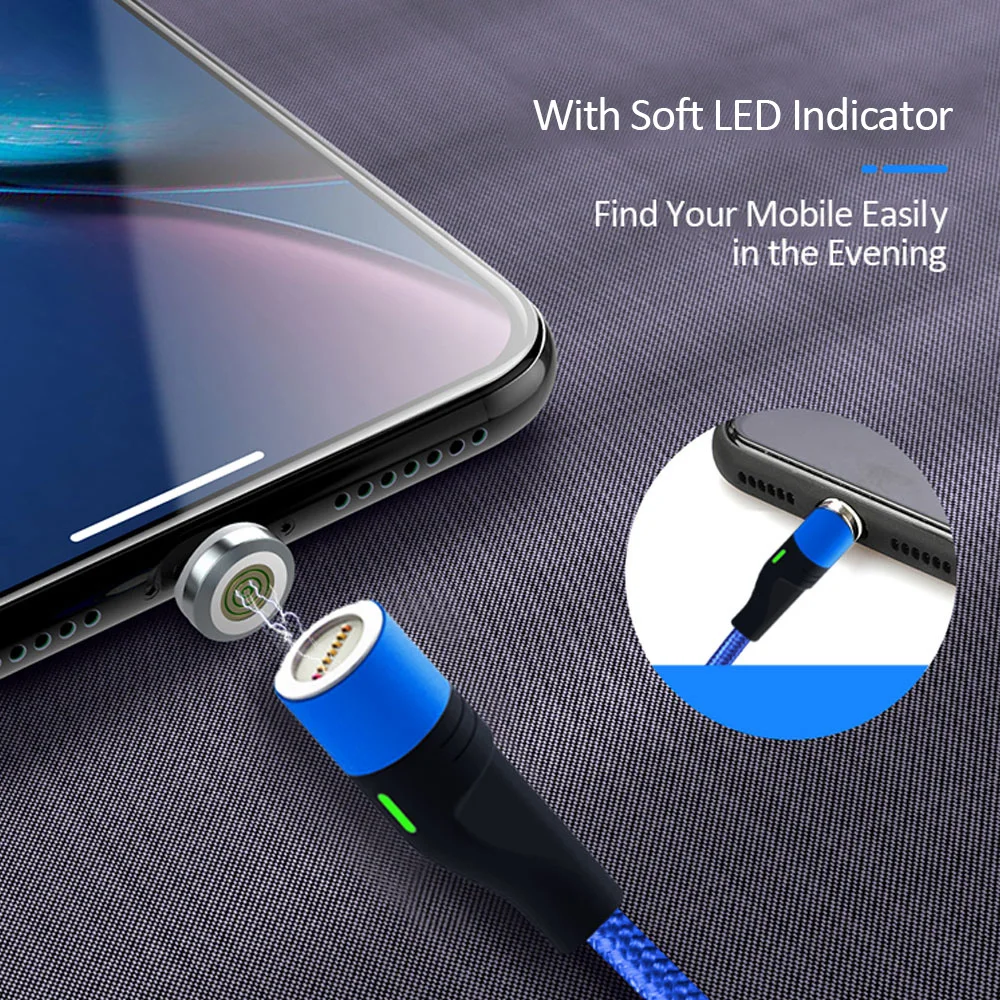 Магнитный usb кабель VOXLINK 3 0 LED для iPhone xXs 6 USB TypeC и Micro в нейлоновой оплетке Samsung Xiaomi