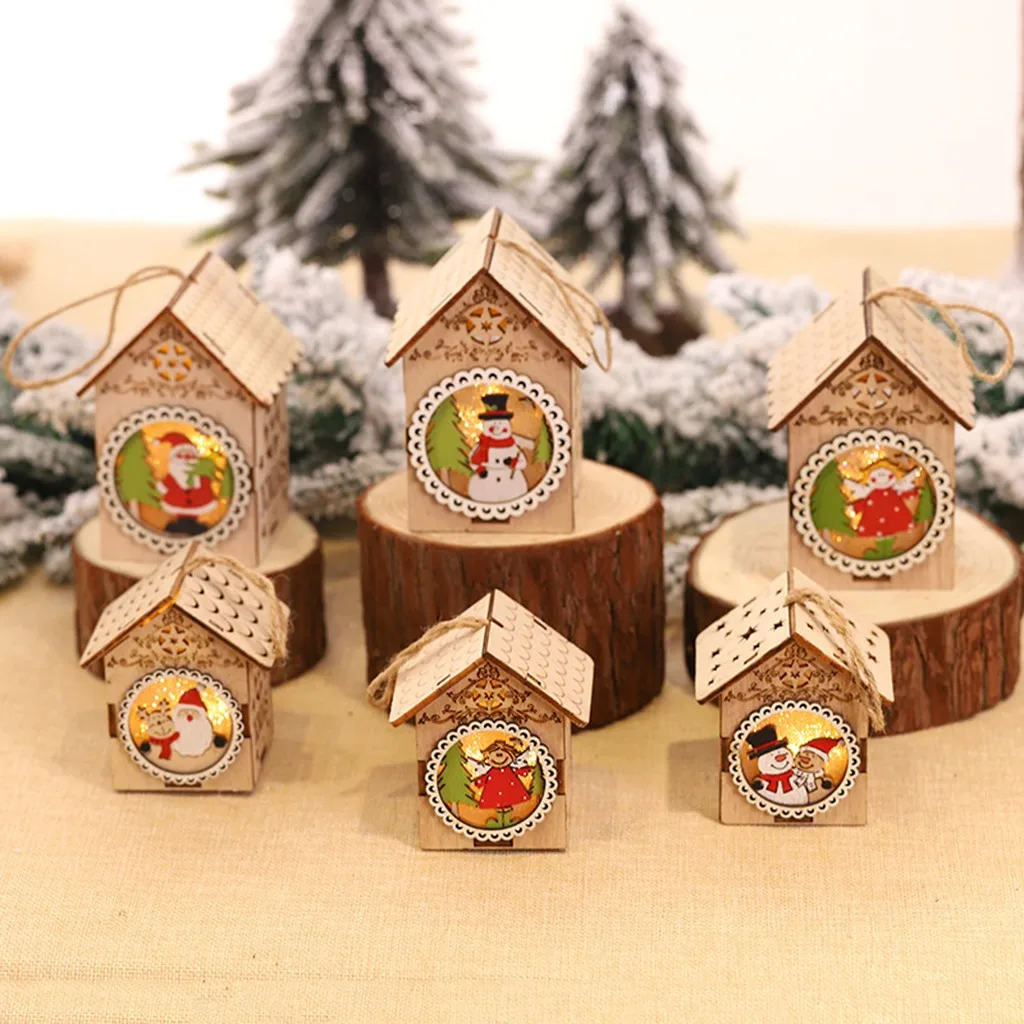 Рождественская елка висячие украшения светодиодный светильник деревянный дом