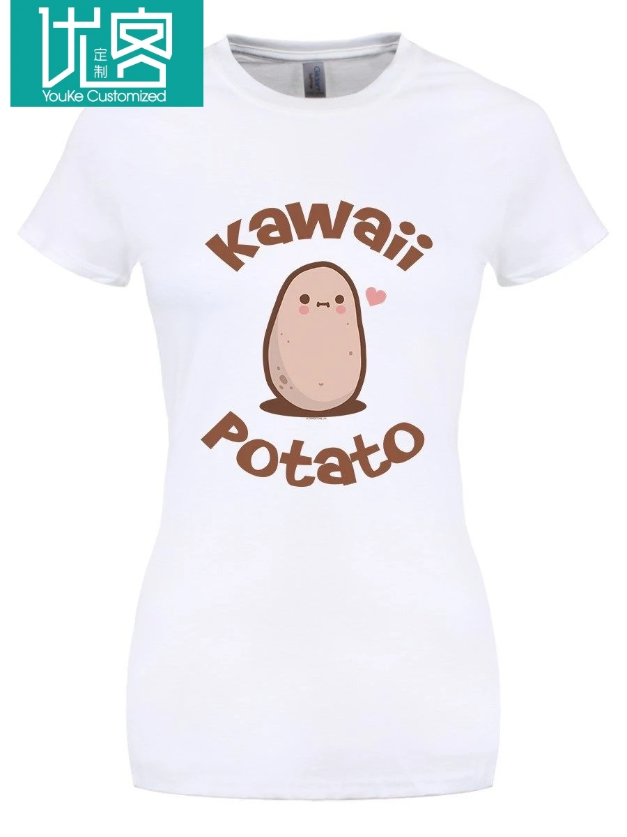 Kawaii Potato Женская белая футболка дизайнерская милые топы с рисунком дизайнерские