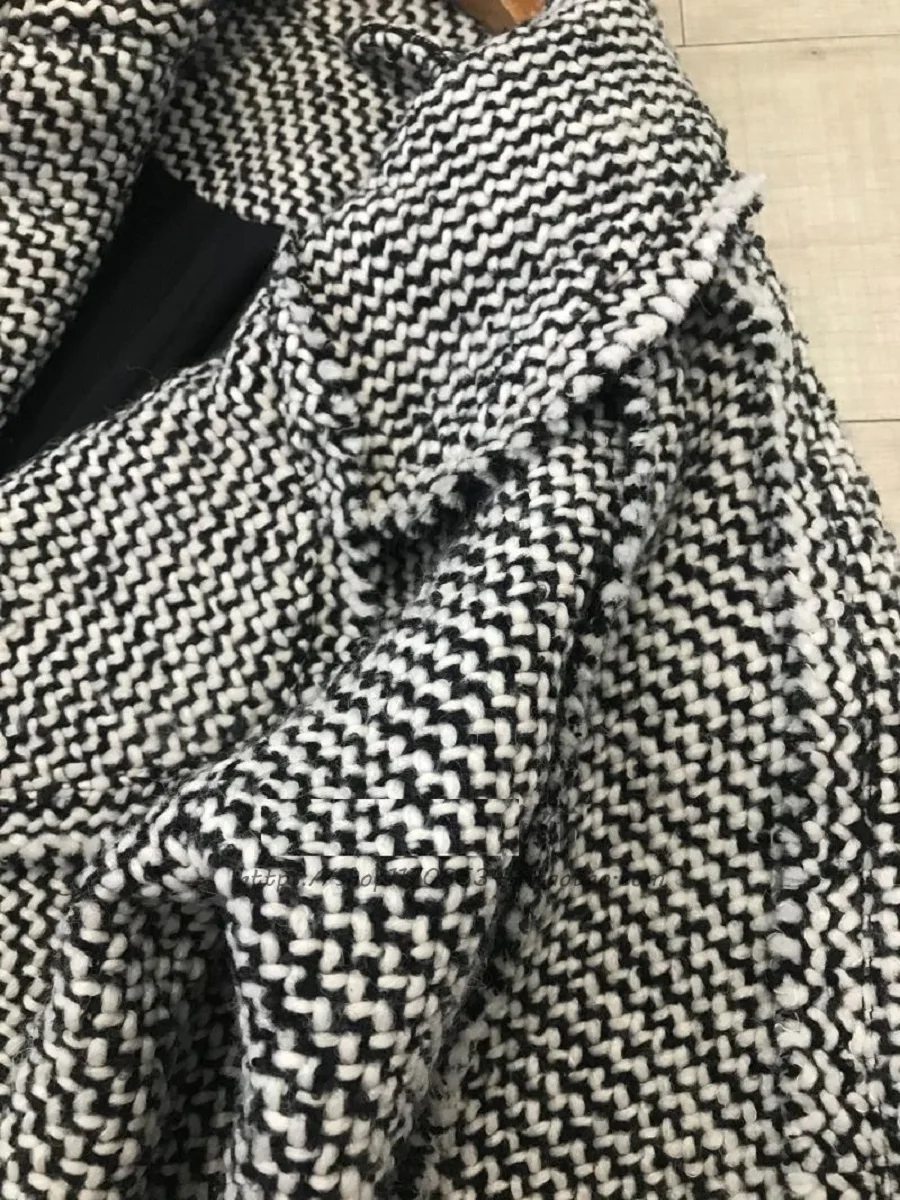 

jacket winter wool woman houndstooth woolen coat 2021New ladies lapel lantern sleeve fashion warm coat windbreaker XL