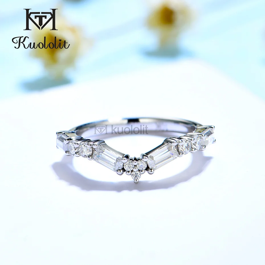

Женское кольцо-Багет kuoloit, белое золото 18 к 14 к, с v-образным вырезом, с изумрудом, для свадьбы