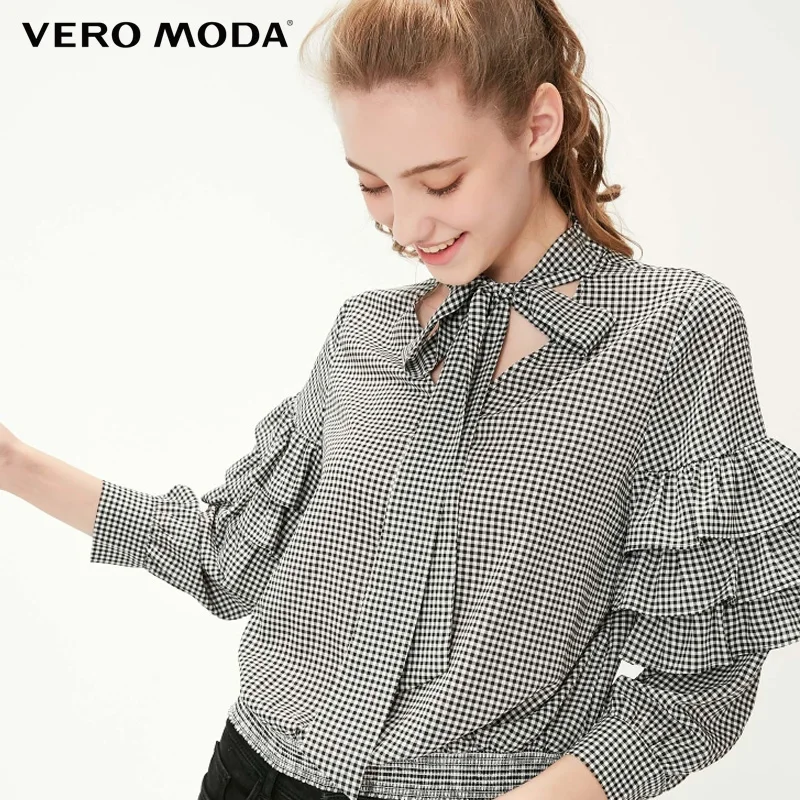 Женская блузка с бантом в клетку Vero Moda эластичная | 319158510|Блузки|