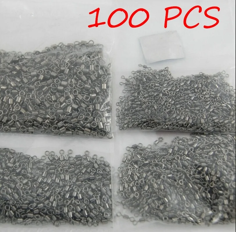 

100pcs Fishing Connector Fishing Barrel Bearing Rolling Swivel Solid Ring Lures Fishing Accessories Fishing Tools