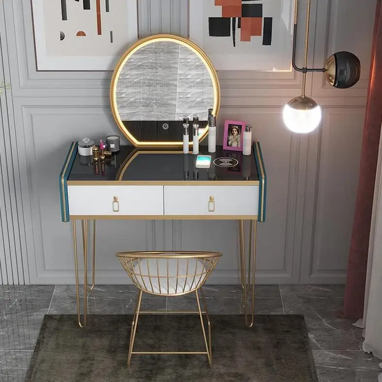 

Новый туалетный столик, шкаф для хранения, один светильник роскошный туалетный столик, сетка, Красный ins