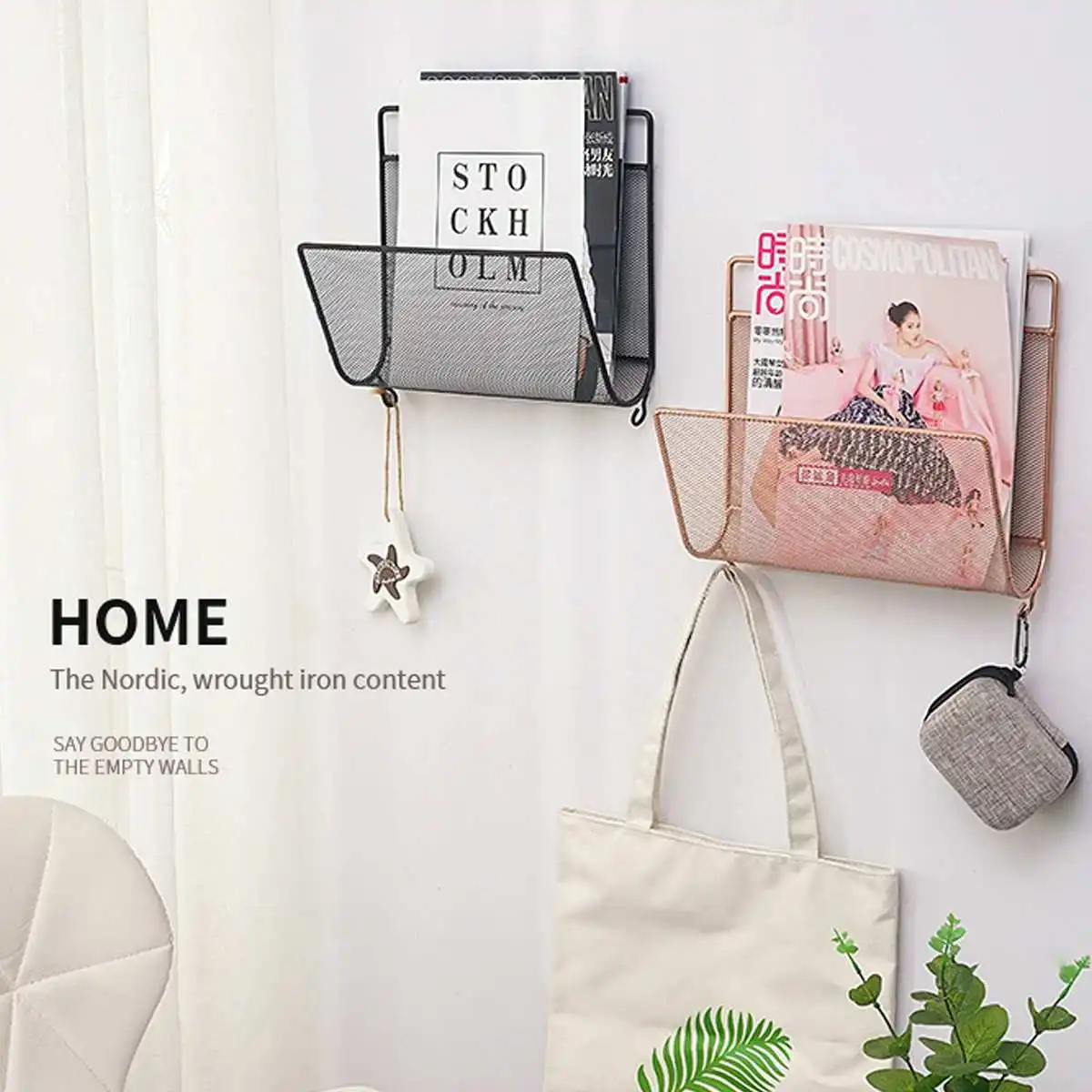 

Metal Wall Shelf Wall Mounted Rack Iron Wall Decor Shelf Organizer Bookshelf Home Storage Holders & Racks New Nordic Style