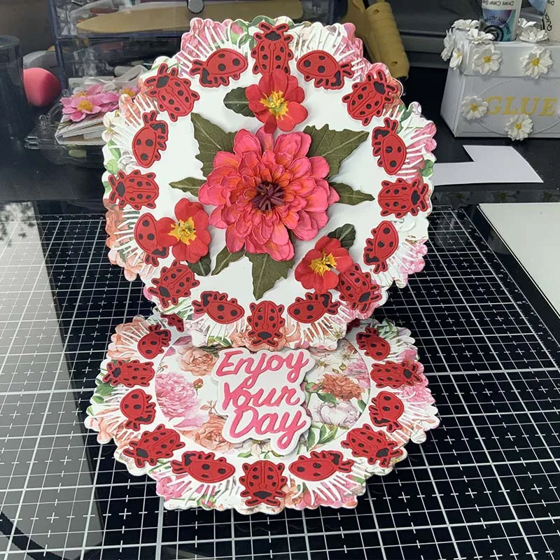 

QWELL Background Butterfly Ladybug Edge Frame Metal Cutting Dies for Scrapbooking and Card Making New 2019 die cuts