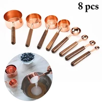 8 pcsset stainless steel measuring spoon measuring cups with wooden handle kitchen measuring tools for sugar flour seasoning