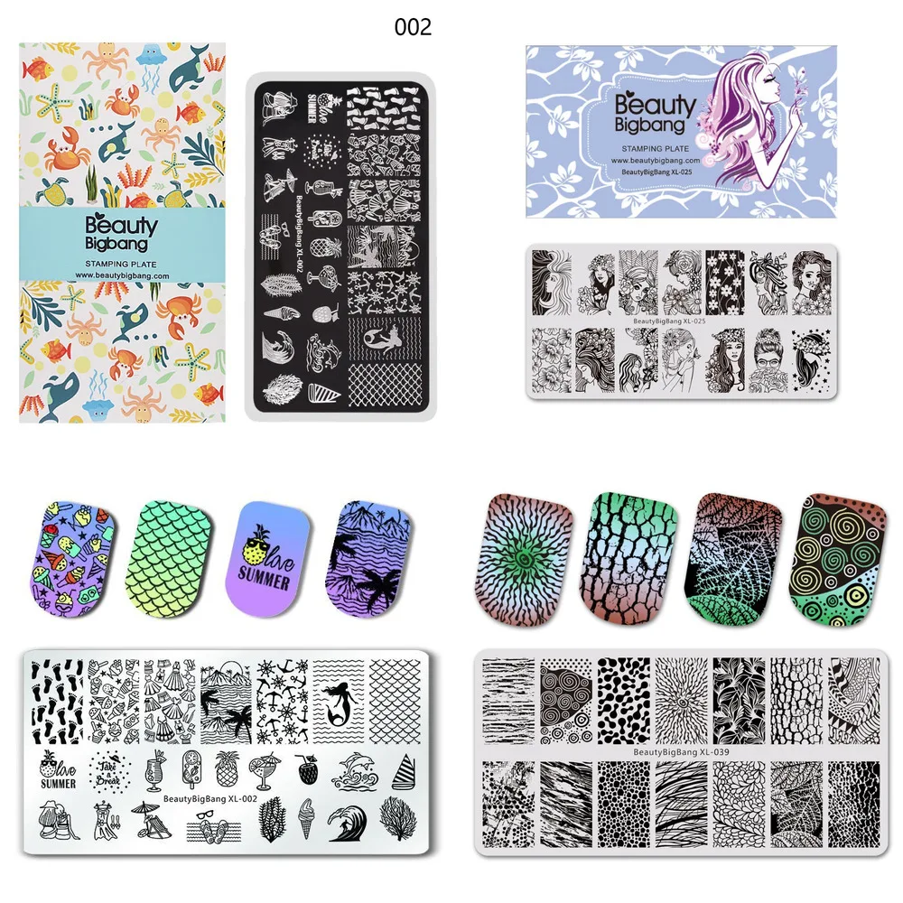 

New BeautyBigBang Summer Flower Geometry 6*12cm Rectangle Nail Stamping Plates Nail Art Stamp Template Image Plate Stencils