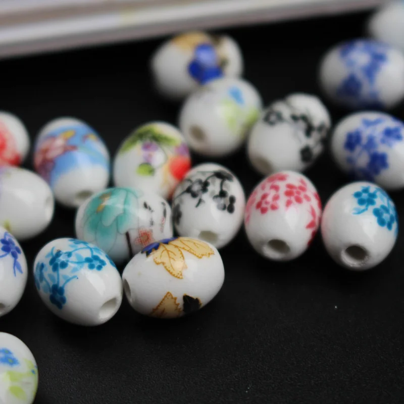 Керамические бусины овальной формы Цветочные 10 4 мм * 8 смешанные цвета для