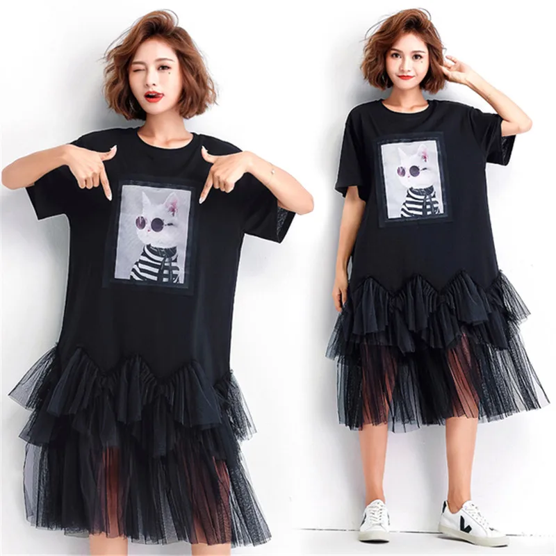 Большой размер летние женские модные элегантные топы с рисунком кота большие
