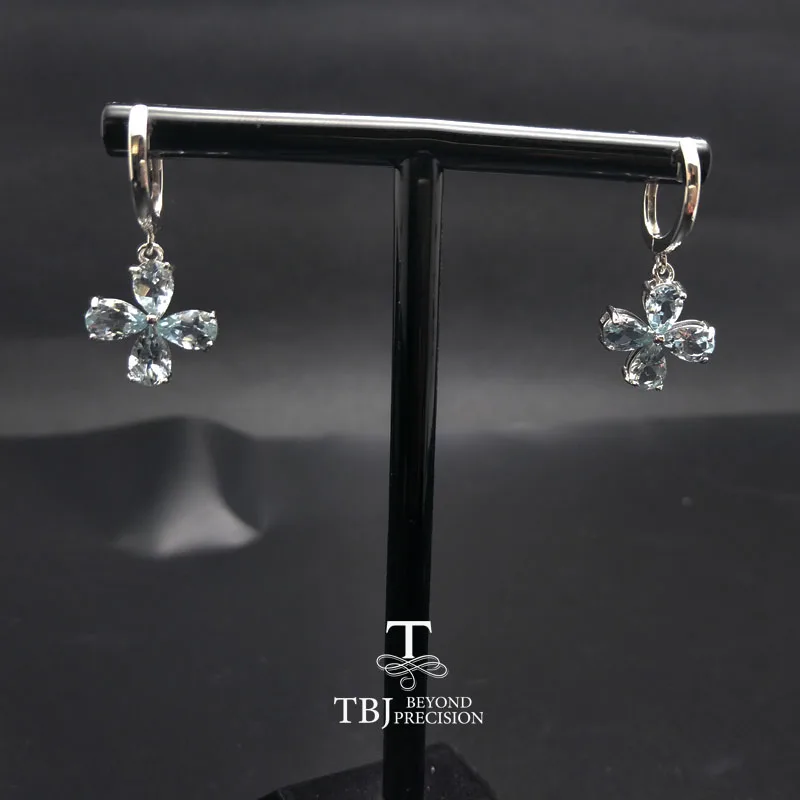 TBJ, натуральный 3ct up бразильский синий Аквамарин простая застежка серьги из серебра 925 пробы для девочек, ювелирные изделия на каждый день с коробкой