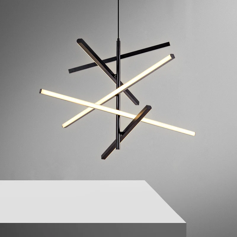 

Living room Chandelier Modern Simple Creative Bedroom Dining Room Hanging Lights Nordic Black White Strip LED Decorate Lighting