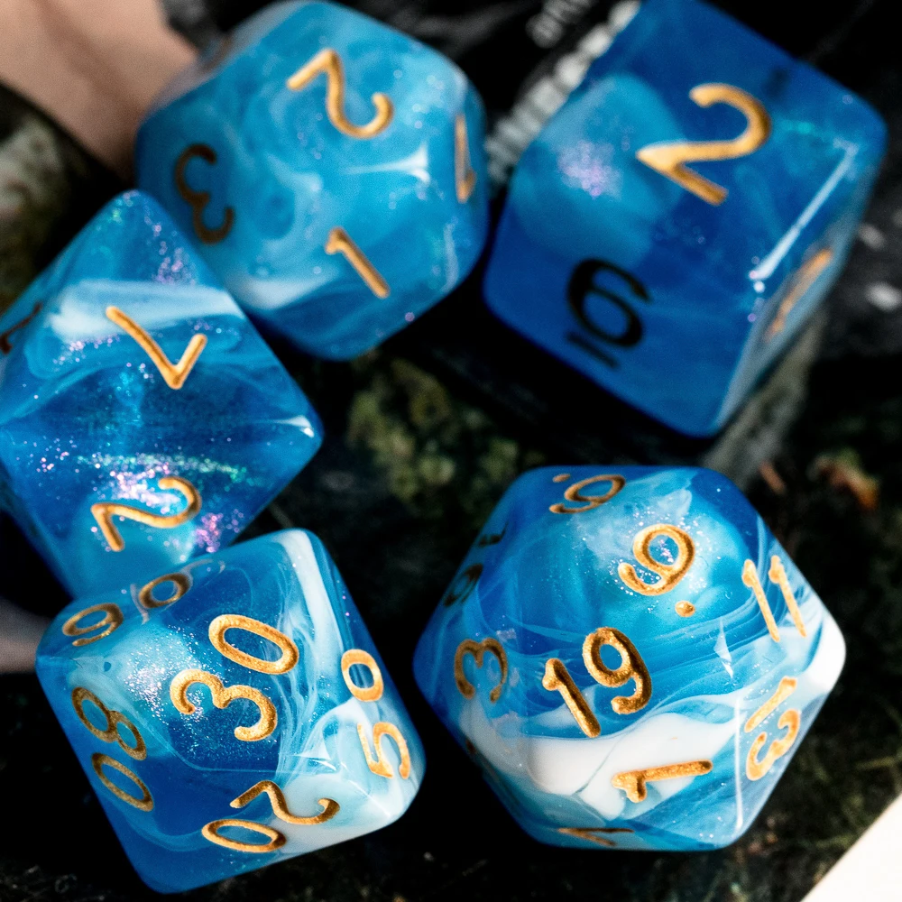 7 шт./компл. с блестками сине-белые игральные кости DND набор D4 D6 D8 D10 D % D12 D20