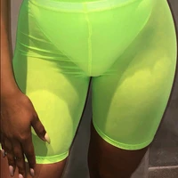 beach style neon colors transparent casual sexy mesh shorts women harajuku high waist elastic bodycon short sweatpants club wear