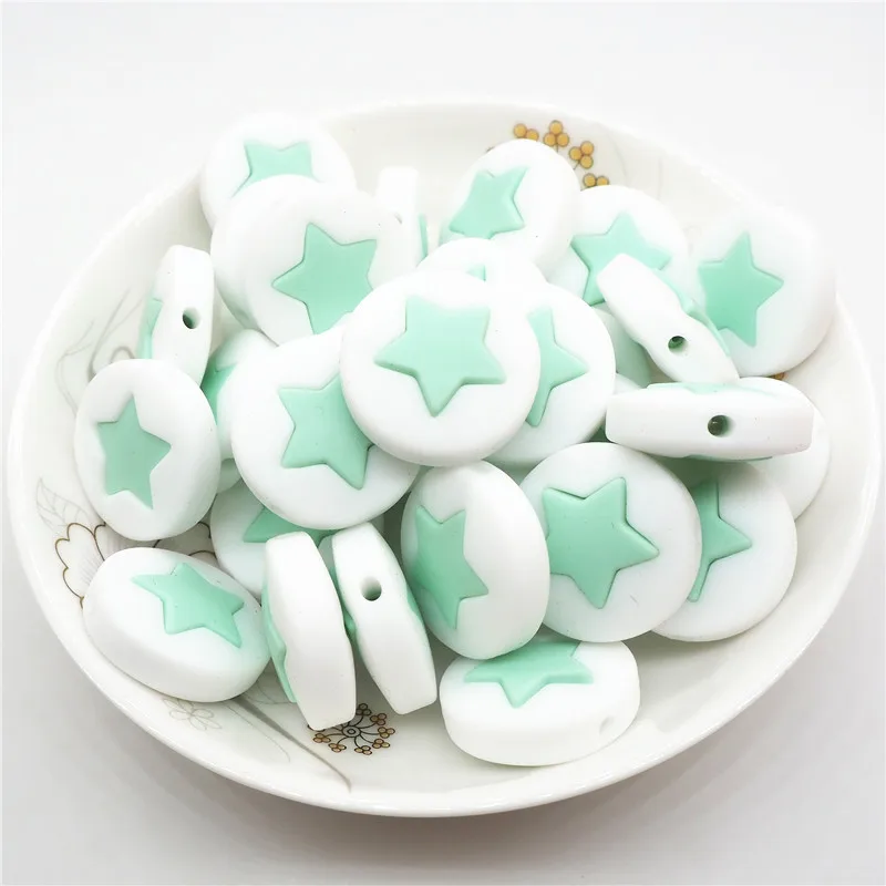 Mint Chengkai 10 шт силиконовые бусины в форме звезды DIY детская погремушка пустышка украшения Прорезыватель для зубов игрушки изготовление 45 мм большая звезда бусины bpa бесплатно - Цвет: Mint