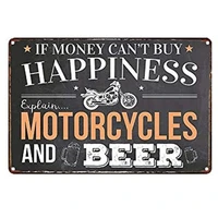 metal tin sign if money cant buy happiness explain motorcycles and beer for bar cafe garage wall decor retro vinta