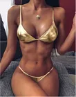 Женский купальник kayojuta 2022, сексуальный золотистый комплект бикини, Модный Блестящий женский купальный костюм с низкой талией, пляжная одежда