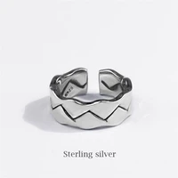 season gate 925 sterling silver trendy punk personality creative mountain pattern adjustable size open ring sr140