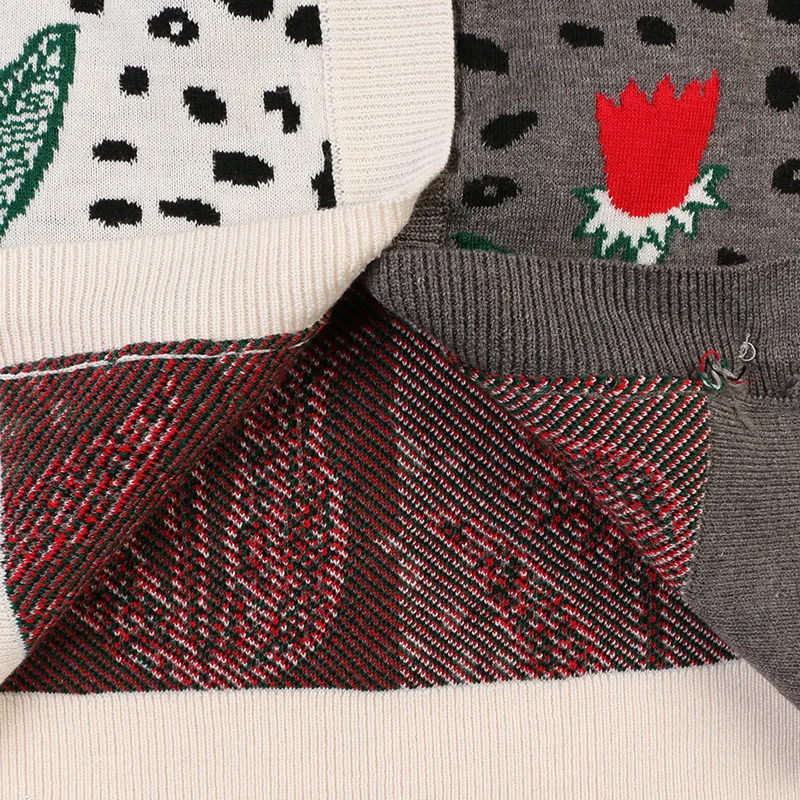 Свитер женский с цветочным принтом V образным вырезом| |