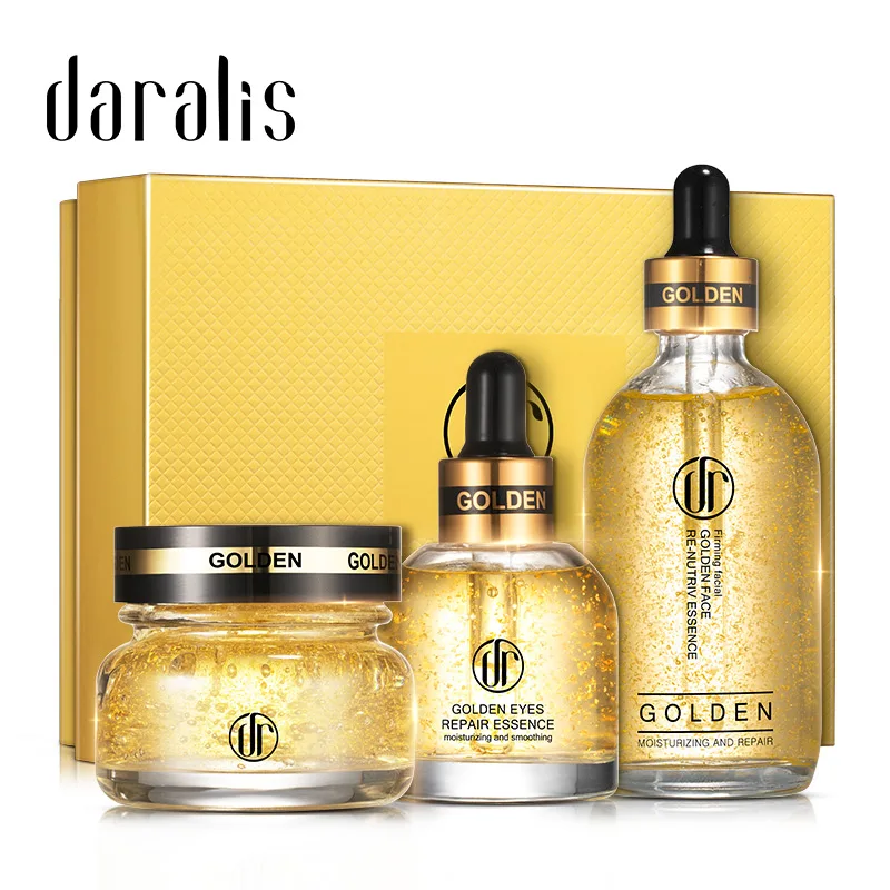 

3Pcs 24k Gold Anti Aging Face Care Set Face Essence & Repair Gel & Eyes Essence Moisturizing Sets Anti-wrinkle Daily Facial Care