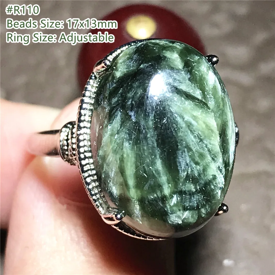 Natural Green Seraphinite Ring Jewelry For Woman Lady Man Gift Silver Healing Wealth Crystal Beads Stone Adjustable AAAAA | Украшения и