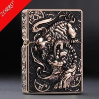 the new zorro brand pure copper five sided carved windproof kerosene lighter lucky pixiu for gift collection
