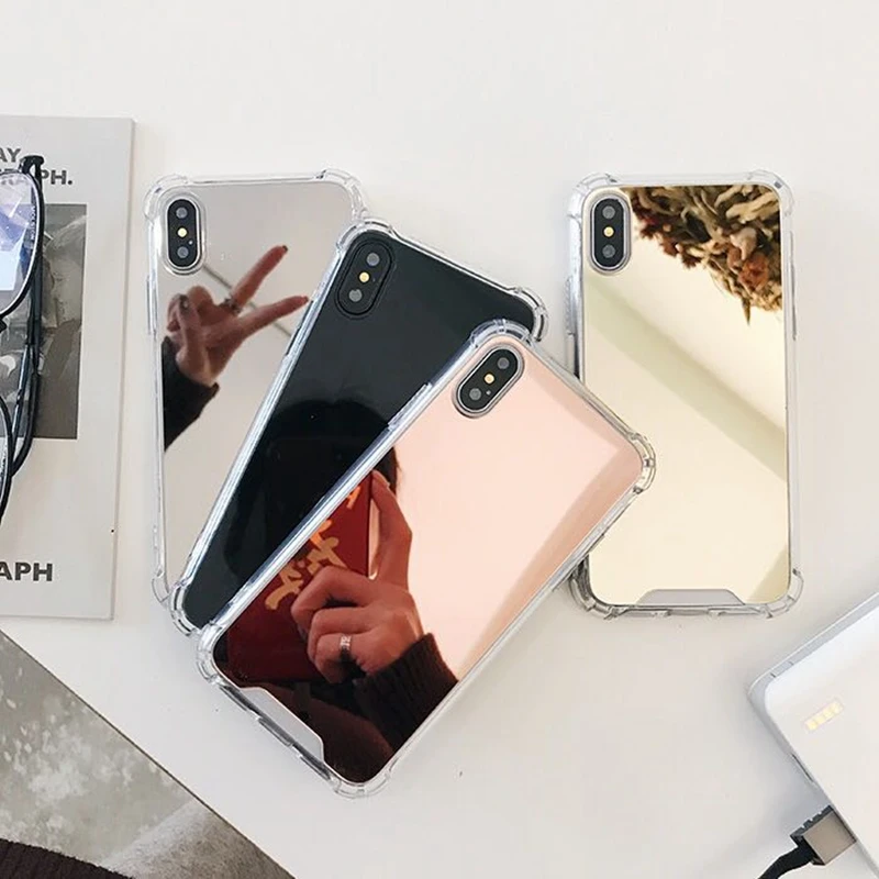 Ударопрочный зеркальный чехол для телефона iphone XS MAX XR X 7 8 6s 6 plus защитный мягкий из