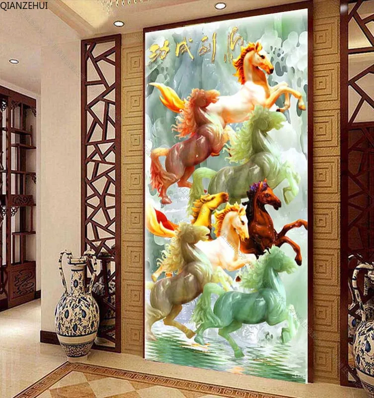 QIANZEHUI алмазная 5D Вышивка сделай сам круглая Алмазная вышивка с лошадью для