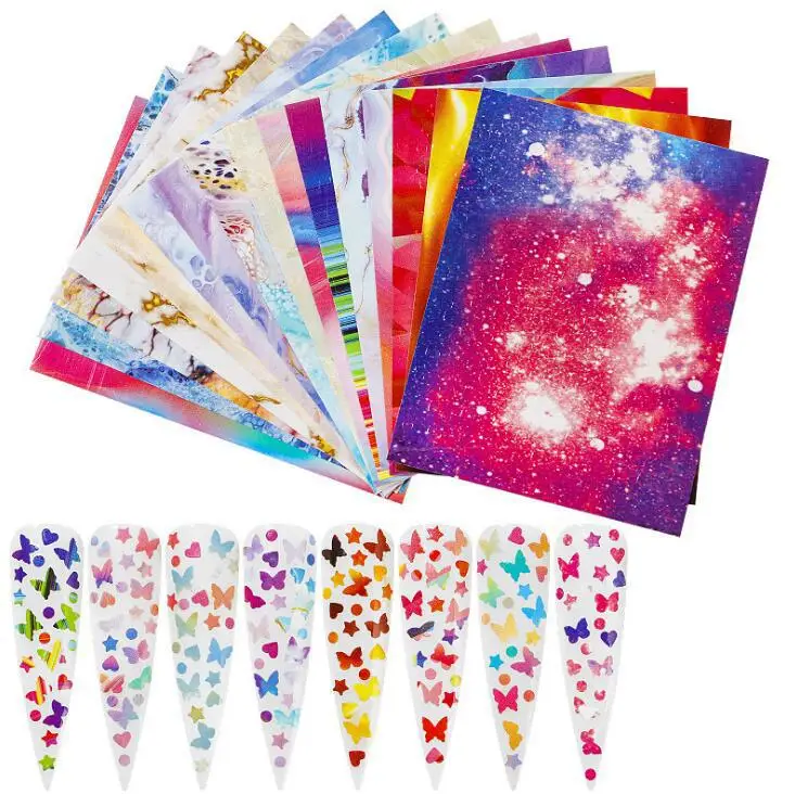 

16Pcs 3D Holographic Fire Flame Nail Self-Adhesive Stickers Glitter Laser Flames Sticker Decal Art Decorations Set
