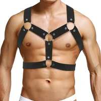 harness mens elastic shoulder chest muscle harness belt with metal o rings and studs fancy club party costume strap accessory