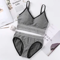 women seamless bra panties set fitness cropped top female underwear set active wear bra brief set sexy lingerie removable pads