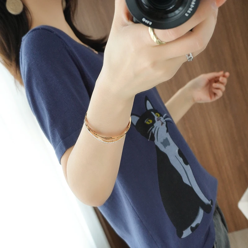 

Hot Sale 2021 Spring And Summer New 100% Cotton Short-Sleeved T-Shirt Women's O-Neck Pullover Loose Sweater Large Size